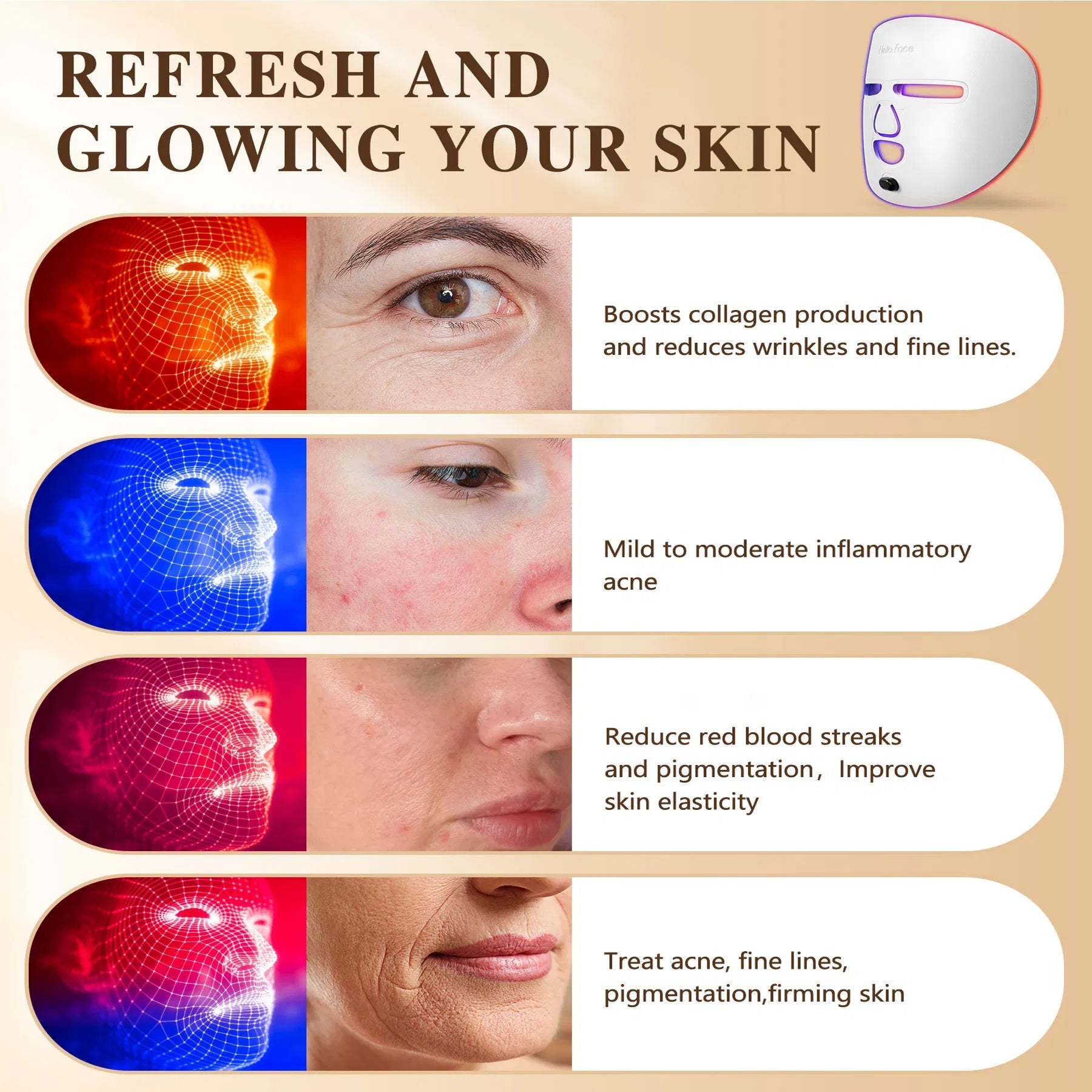 LED Face Mask Facial Care Tool, Red Light Therapy Mask For Face For Skincare At Home/Travel
